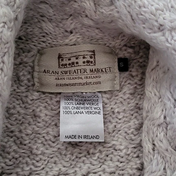 ARAN -  Virgin Wool Sweater Open Front -Natural - S - Picture 2 of 5